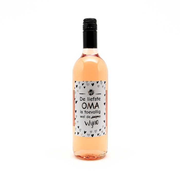 Wijnfles rosé 'De liefste Oma is toevallig wel de mijne-wijne'
