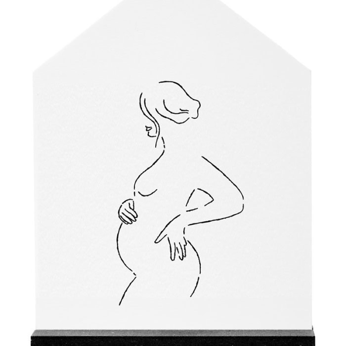 Huisje wit met lijntekening vrouw in verwachting