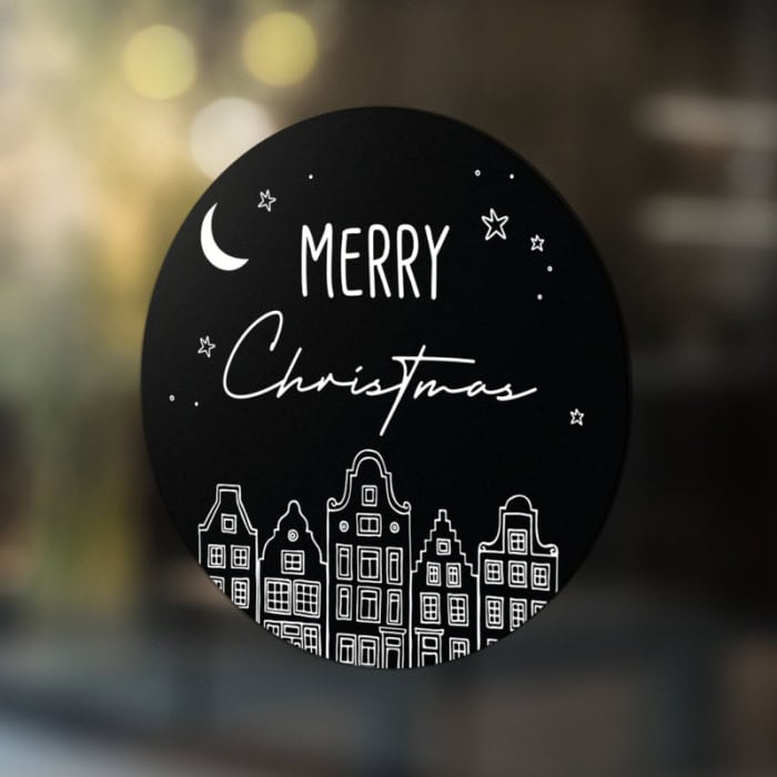 Sticker Merry Christmas huisjes 30 cm