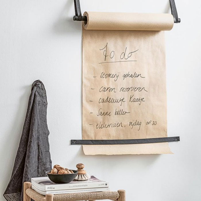 VT Wonen Wandrolhouder Leer Loop met Papier 63x6cm