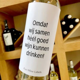 Wijnfles 'Omdat wij samen heel goed wijn kunnen drinken'