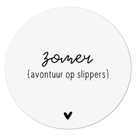 Muurcirkel/tuincirkel wit met tekst 'Zomer avontuur op slippers' Ø 20 cm