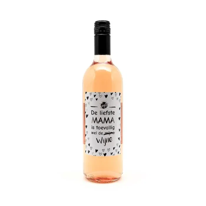 Wijnfles rosé 'De liefste Mama is toevallig wel de mijne-wijne'