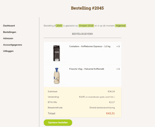 Bestelling herhalen