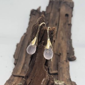 Oorhangers met druppel rozenkwarts
