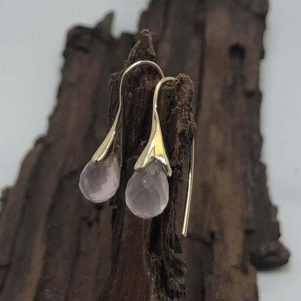 Oorhangers met druppel rozenkwarts - Afbeelding 2
