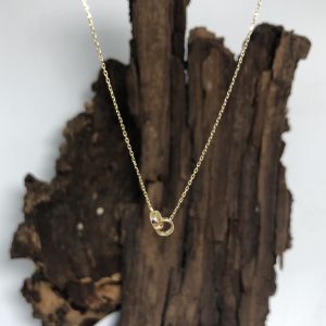 minimalstisch minimalist inimini hangertje ringen vast aan collier goud 14 karaat