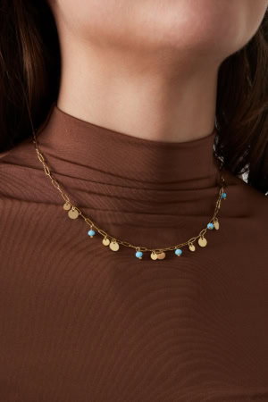 Ketting muntjes en kralen blauw om nek