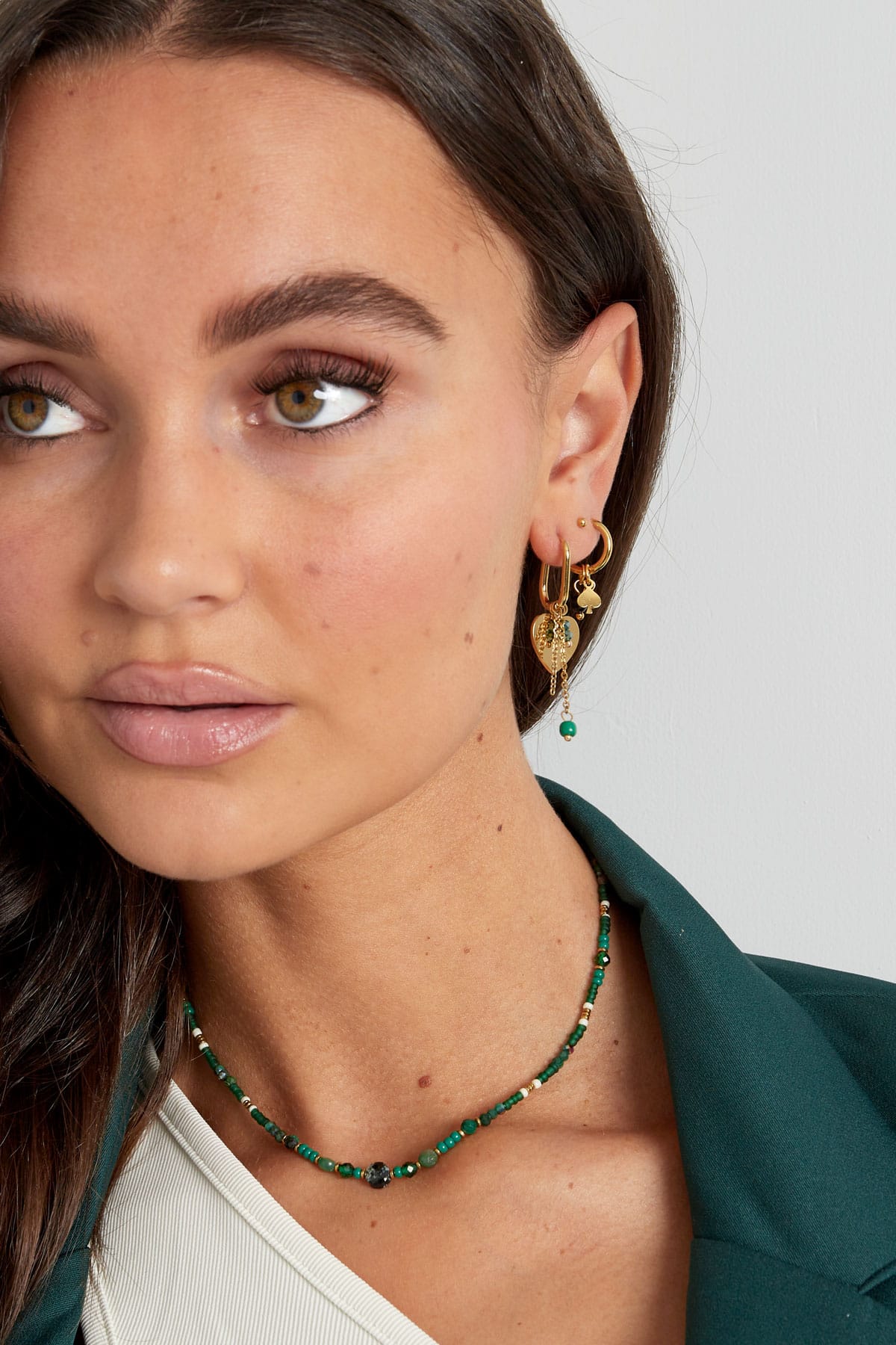 Oorbellen hart met ketting en kralen - Afbeelding 3