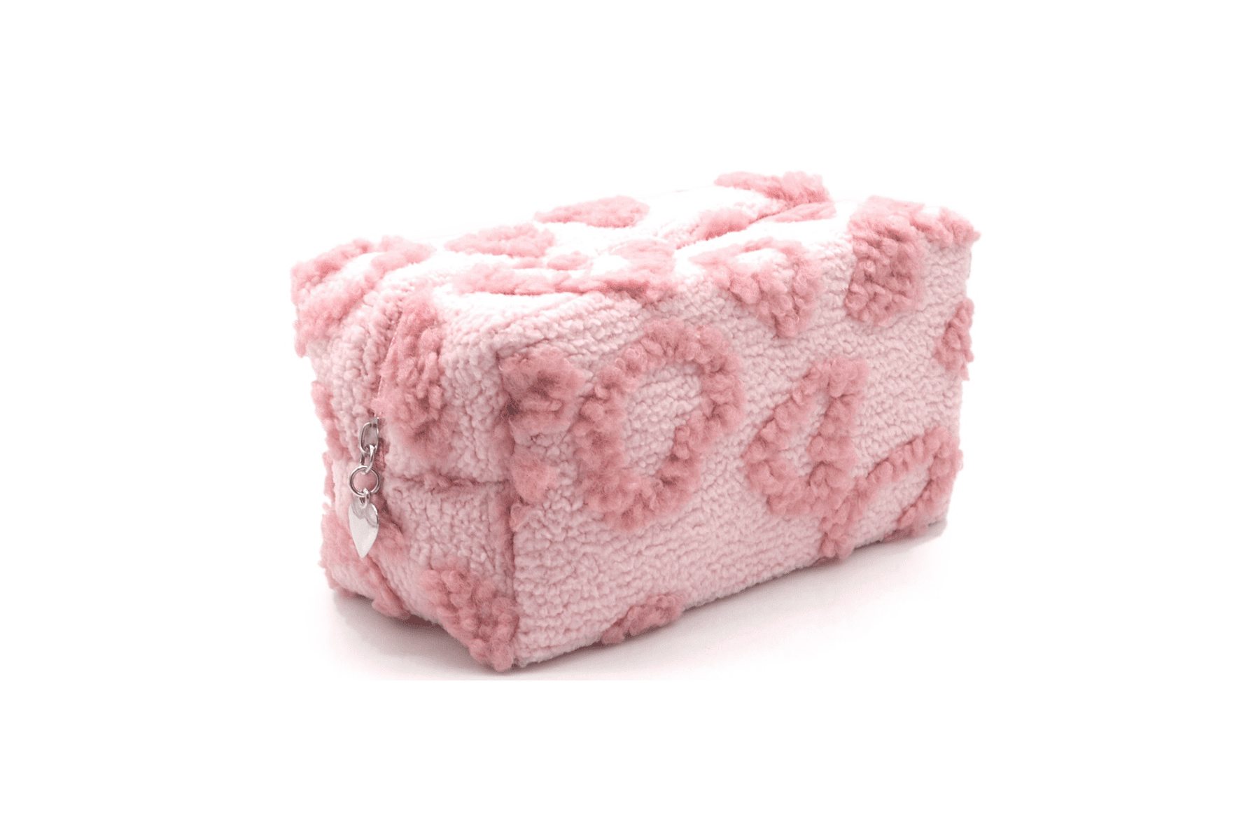Fluffy make-up tas roze hartjes