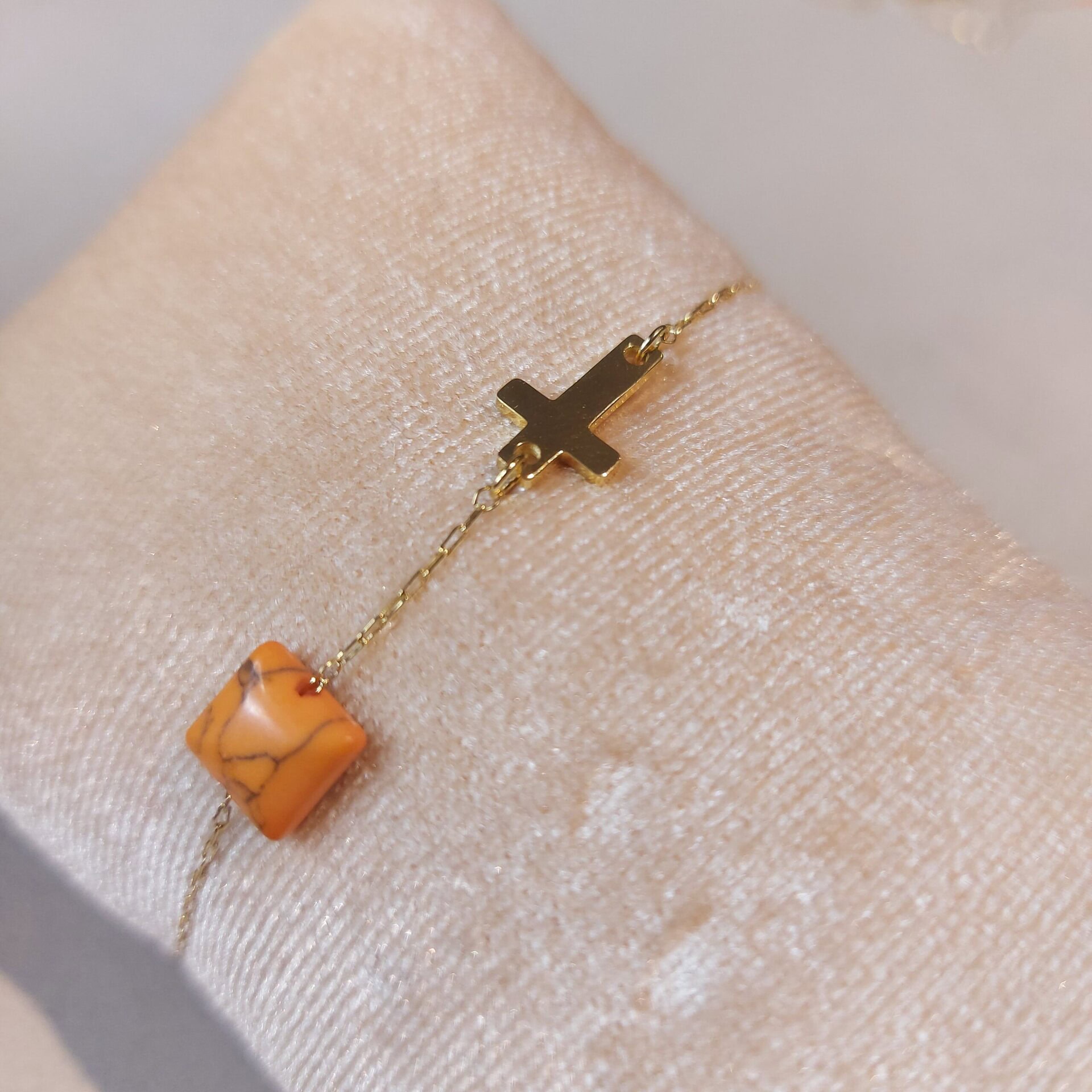 cross stone bracelet gold