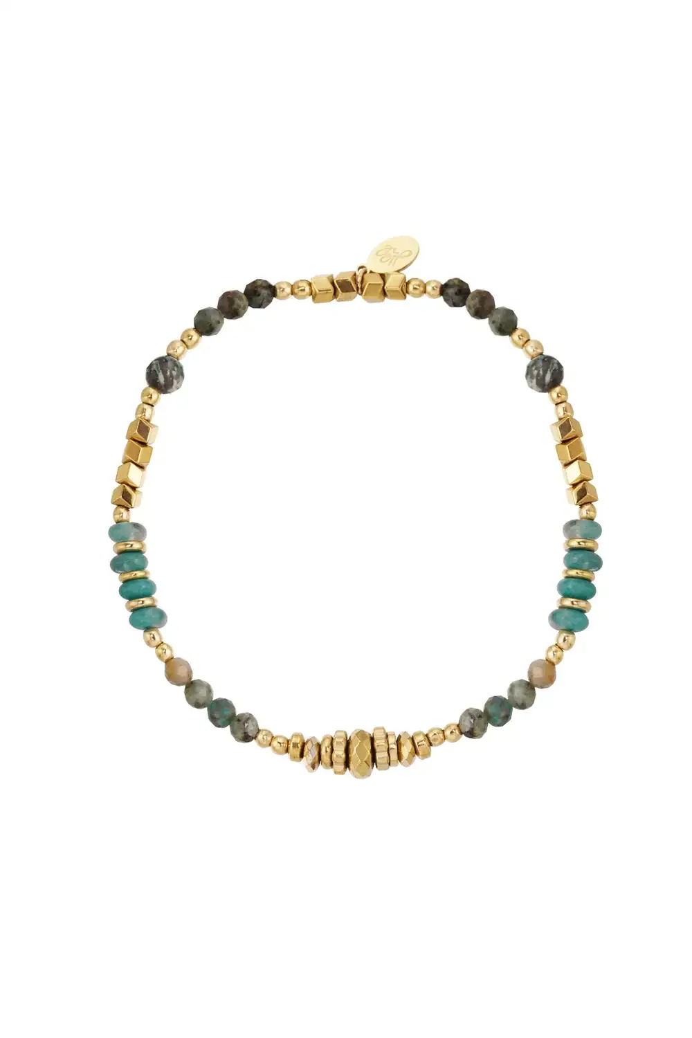 Armband Natuursteen en Gouden Kralen