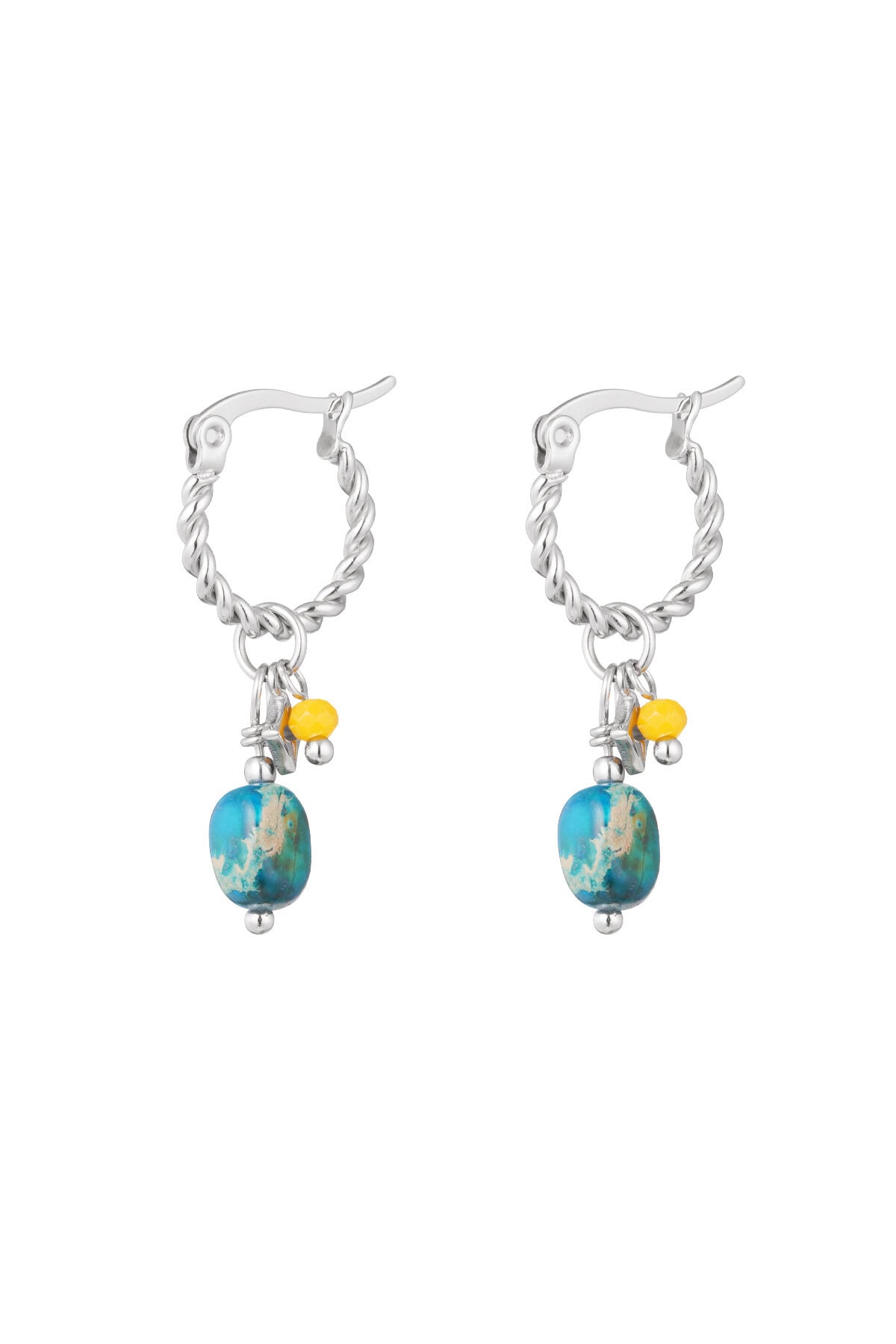 Oorbellen gedraaide blauwe steen