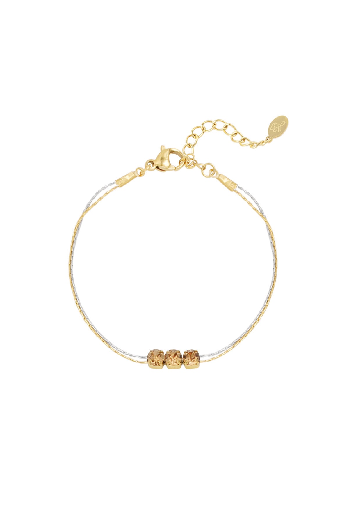 Armband goud/zilver met steentjes