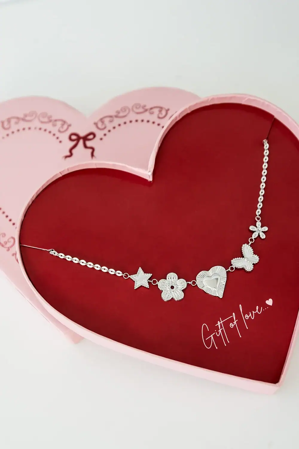 Gift Of Love Stainless Steel Butterfly Love ketting Silver in doos