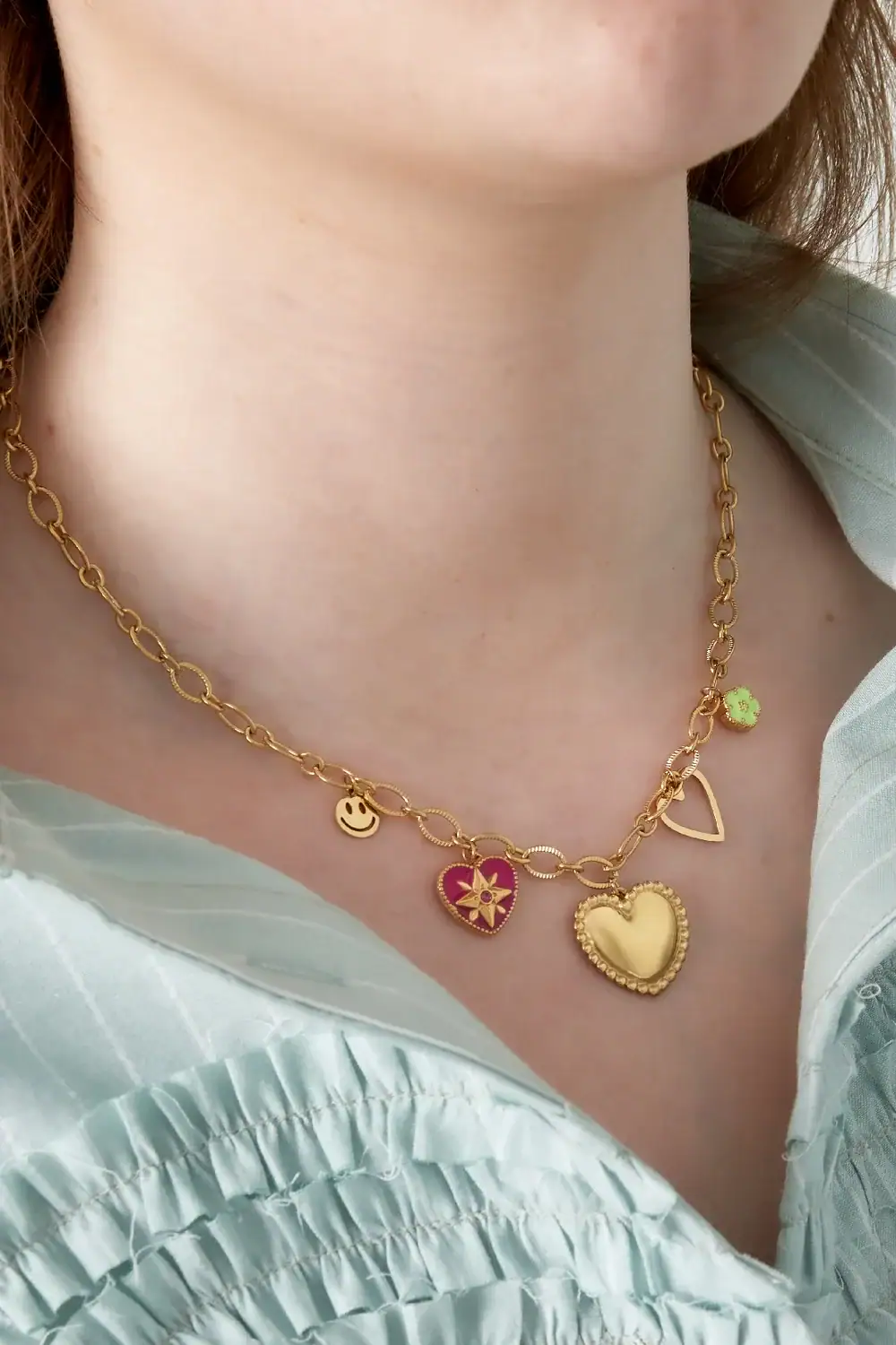 Bedelketting Love Hearts Goud om Nek