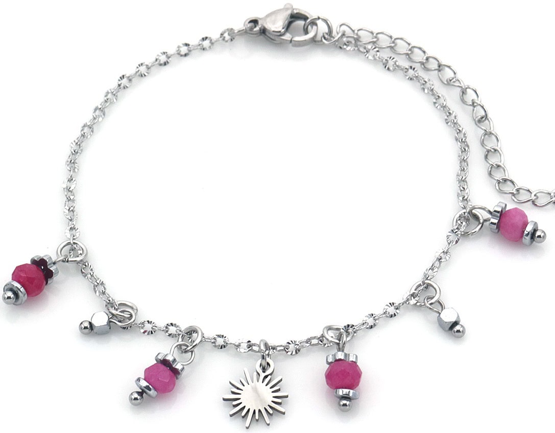 Bedelarmband zilver en fuchsia