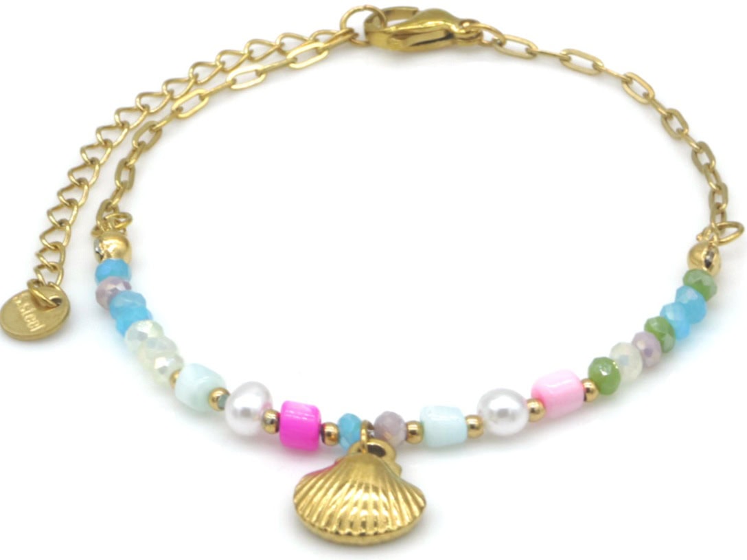 Armband glaskralen en schelp