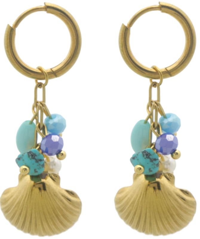 Oorbellen schelp en blauwe kraaltjes