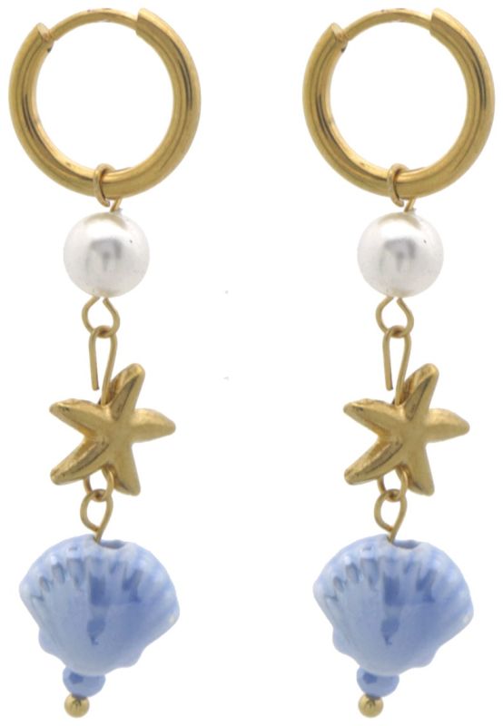 Oorbellen zeester en blauwe schelp