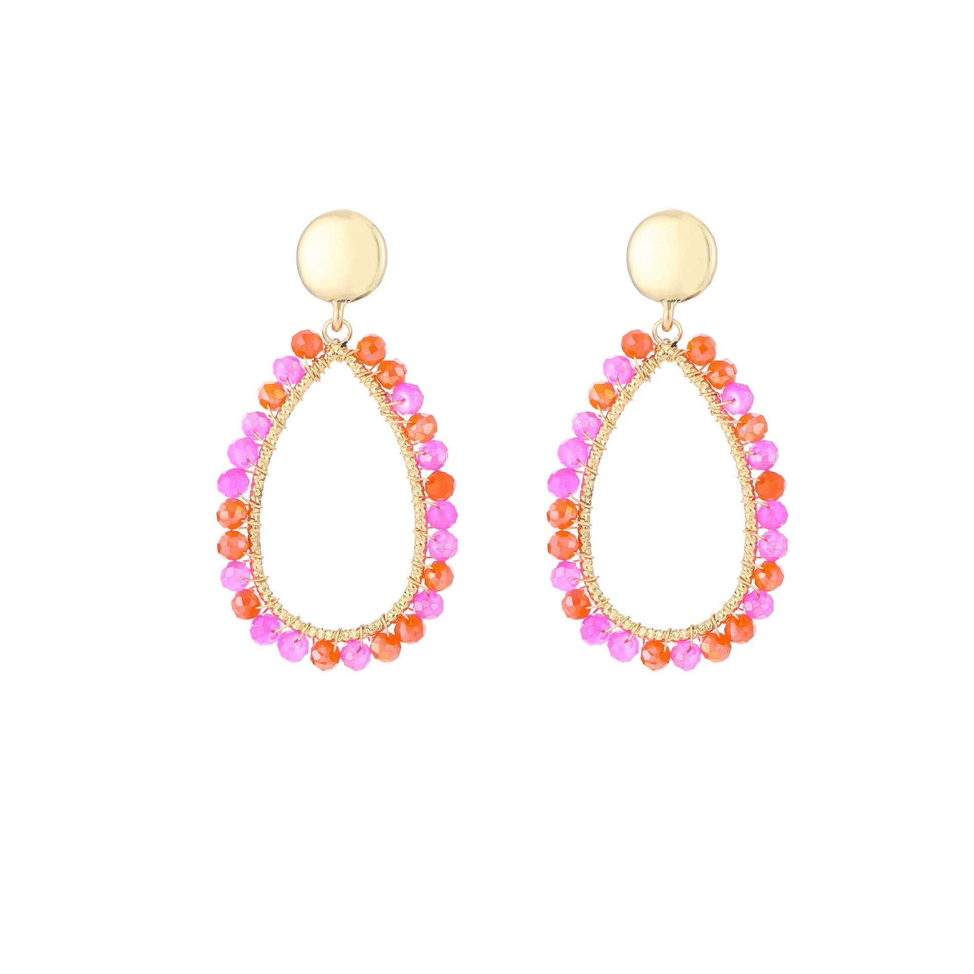 Mini Glaskralen oorbellen oranje-roze