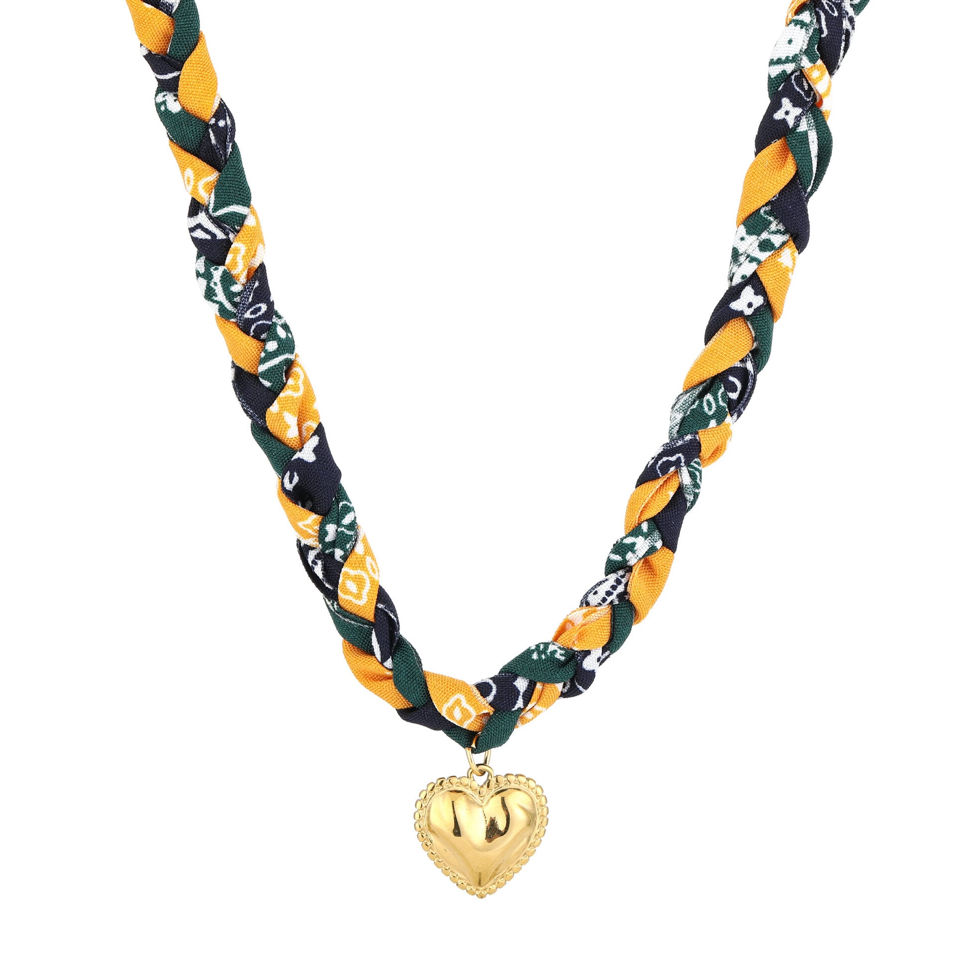 Ketting gevlochten met hartje bedel Gold