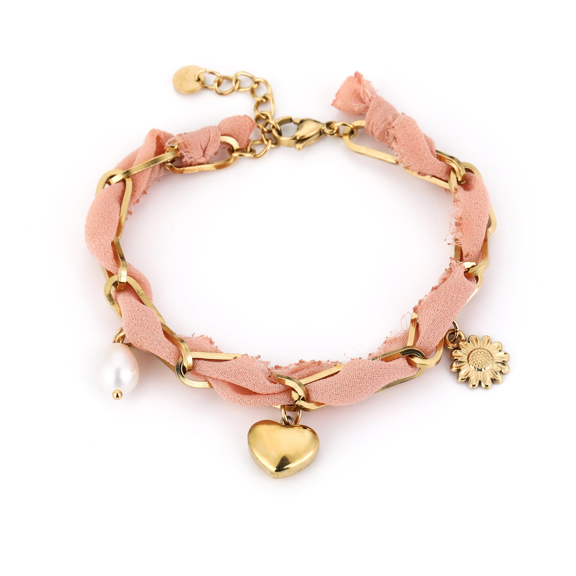 Armband gevlochten met chain en diverse bedels