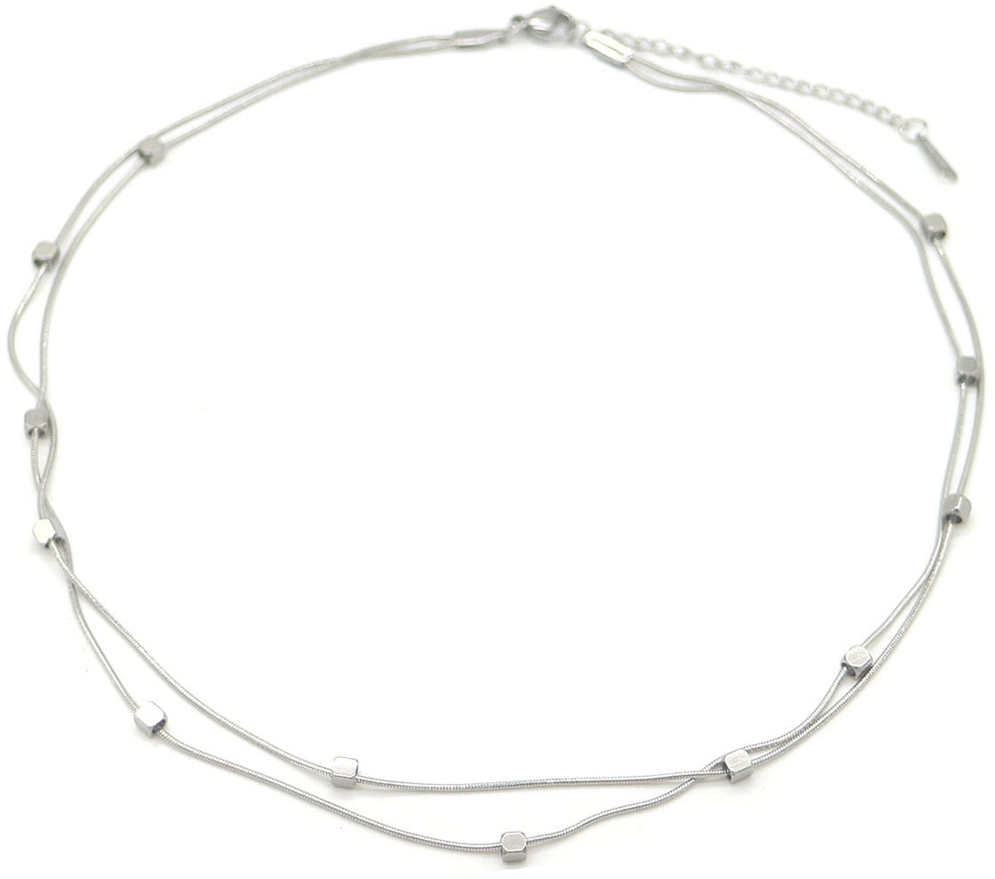 Dubbellaags ketting met blokjes bedels