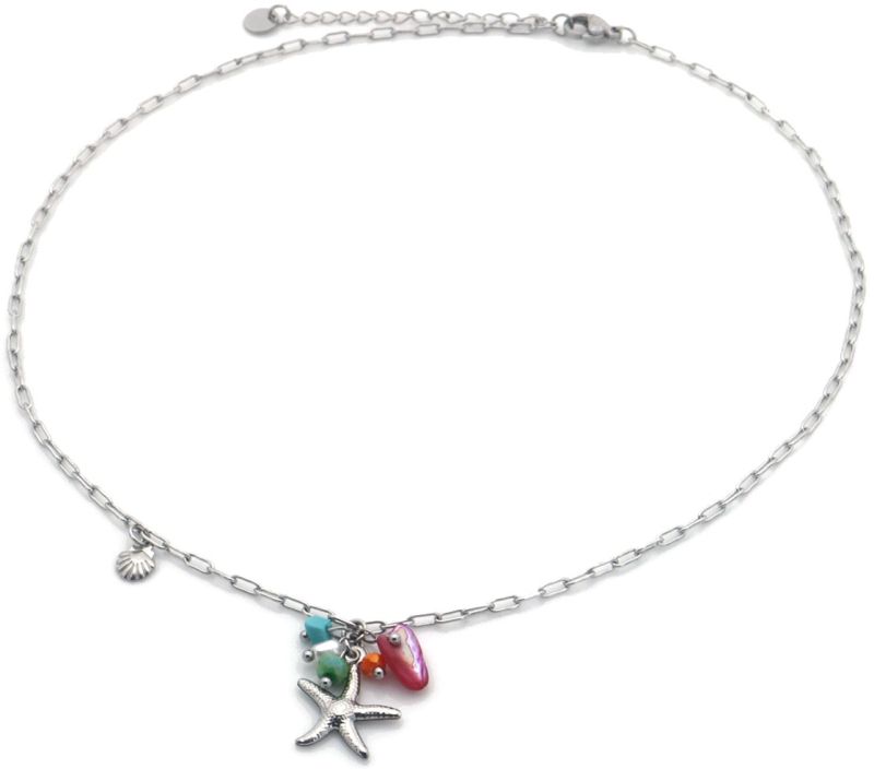 Ketting zeester zilver en gekleurde kraaltjes