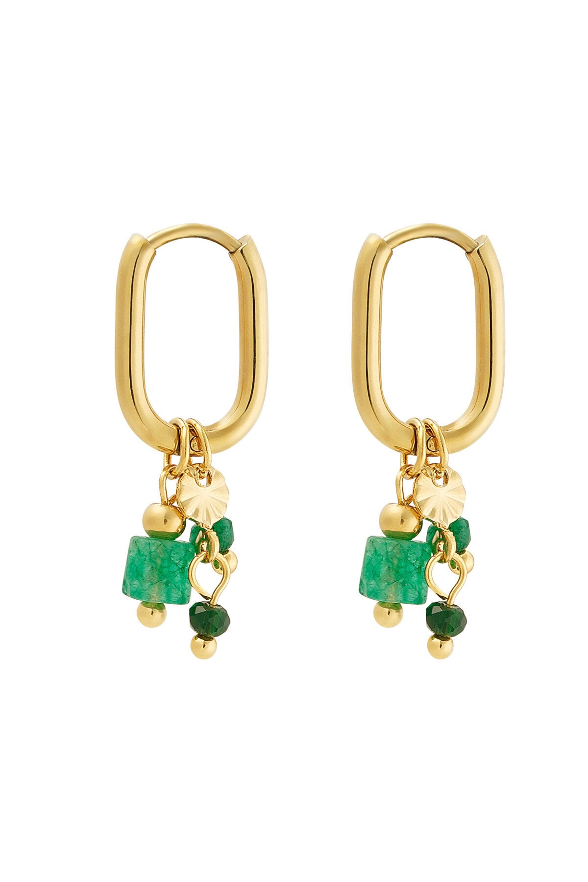 Oorbellen met groene kralen en goud