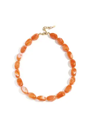 Trendy Ketting Met Organische Kralen Oranje