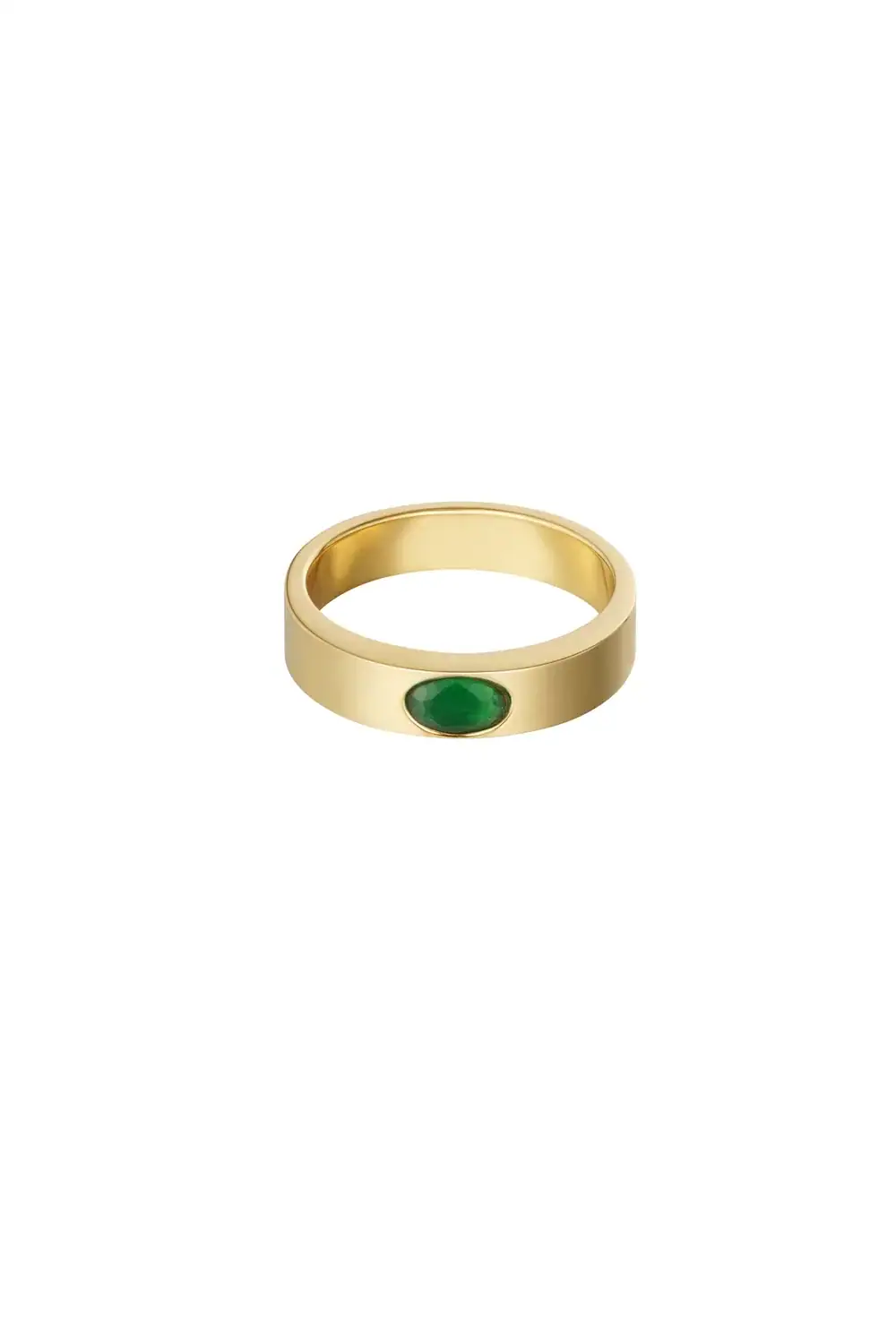 Ring Basic Met Gekleurde Steen Groen