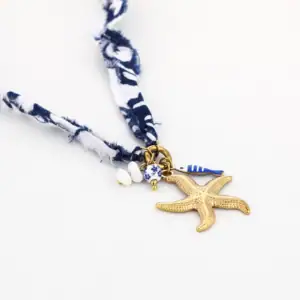 Bedelketting Stof Delfts Blauw Met Zeester