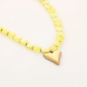 Acryl Hartjes Ketting Geel Met Hart Hanger