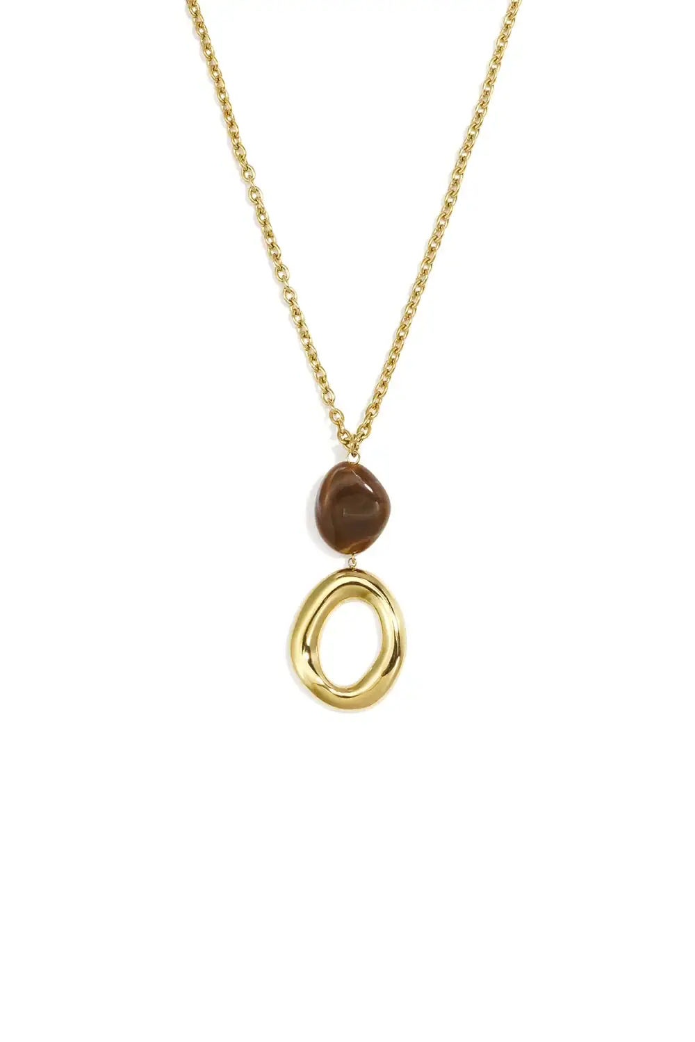 Stainless Steel Hangerketting Oval & Acryl Bruin - Afbeelding 2