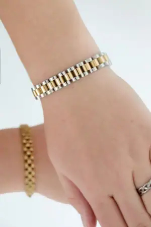 Schakelarmband Classic – Zilver/Goud Mix om pols