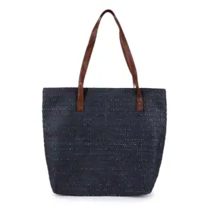 Strandtas Basic Met Bruine Handvatten Navy