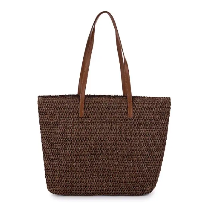 Strandtas Casual Met Glitterdraad Coffee