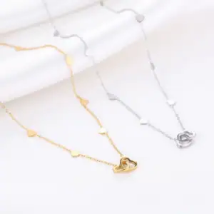 Ketting Verbonden Hartjes Zilver & Goud