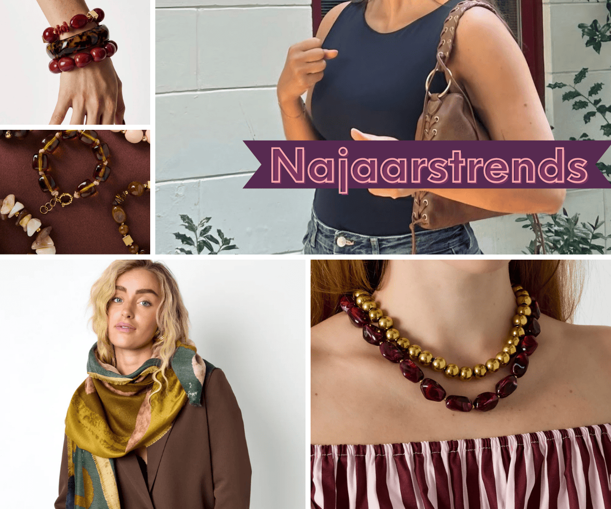 Najaarstrends collage sjaals, armbanden, kettingen