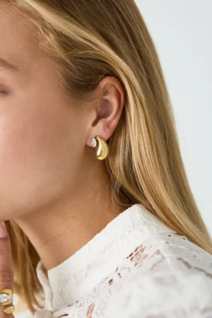 Stainless Steel Stud Earrings Droplet & Zirconia