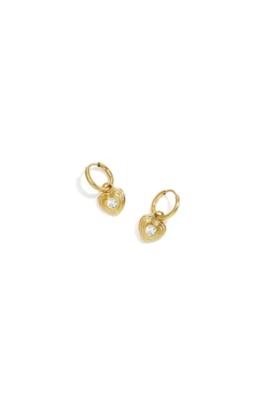 Stainless Steel Drop Earrings Heart witte steen
