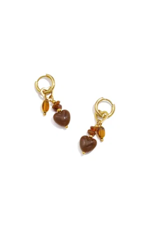 Stainless Steel Beads Earrings Heart – Brown