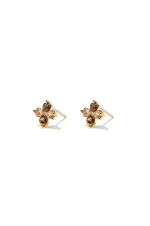 Stainless Steel Stud Earrings Clover – Brown Stones