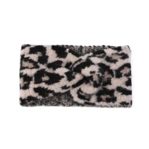 Winterhaarband Met Knoop Panterprint Khaki