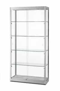 Glazen vitrinekast 100 cm breed zilver aluminium met LED zijverlichting