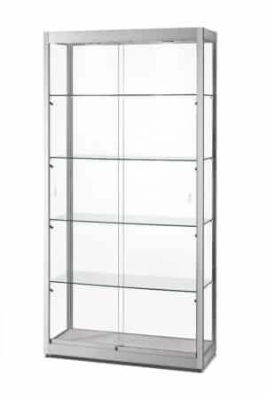Glazen vitrinekast 100 cm breed zilver aluminium met LED zijverlichting