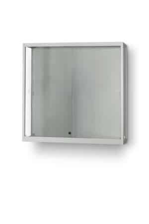 Glazen wandvitrine 100 cm breed zilver aluminium met glazen legborden