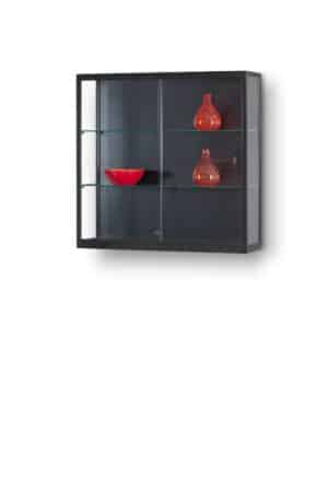 Glazen wandvitrine 100 cm breed zwart aluminium met glazen legborden