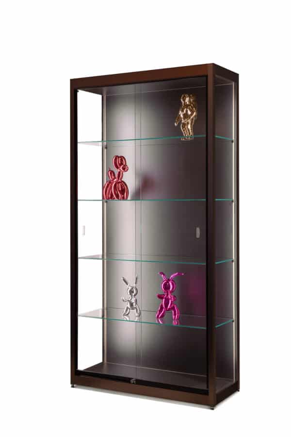 Vitrine Berlina1000 brons met LED strips en houten achterwand